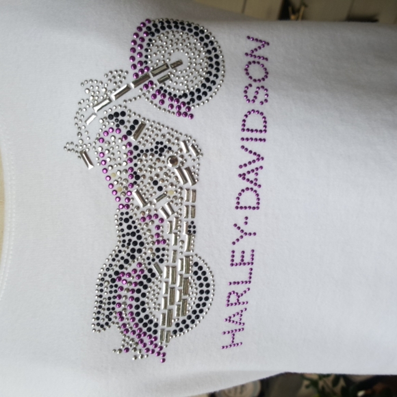 HARLEY DAVIDSON ♡ Beautiful White|Silver|Purple Embellished Bling H-D Tank Top M - Picture 4 of 14